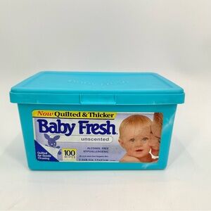 VTG 1990s Baby Wipes Container Baby Fresh Blue Empty TUB WITH LID-damaged